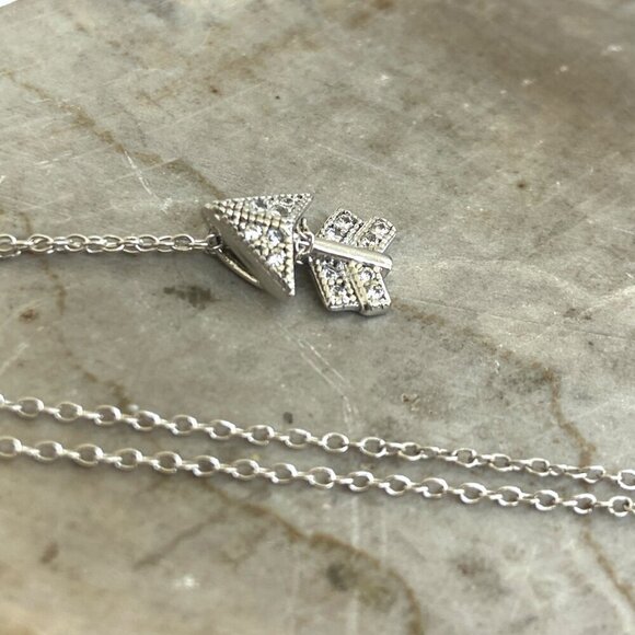 Sterling Silver 925 ATI Very Dainty Tiny Round CZ Arrow Pendant Necklace 18" - Picture 5 of 16